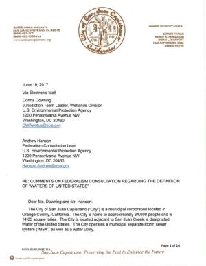 Letter to Donna Downing and Andrew Hanson from the City of San Juan
