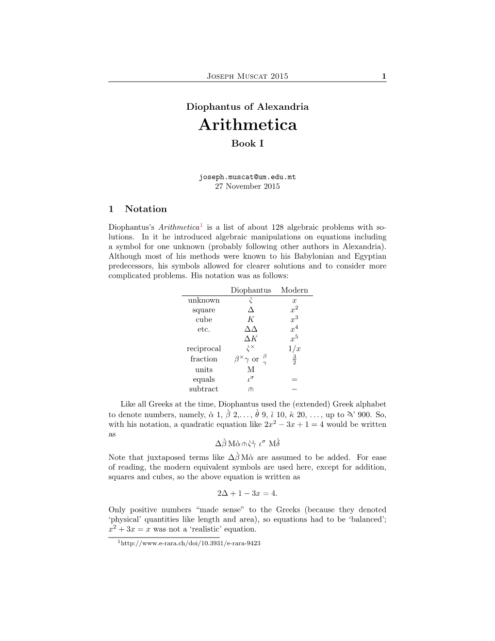 Arithmetica Book I