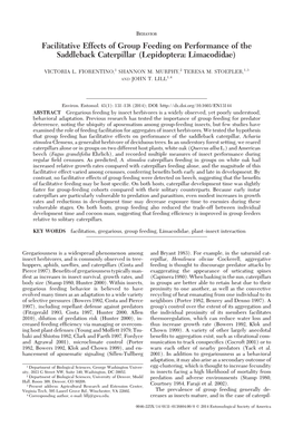 Facilitative Effects of Group Feeding on Performance of the Saddleback Caterpillar (Lepidoptera: Limacodidae)