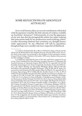 Some Reflections on Aeschylus' Aetnae(Ae)*