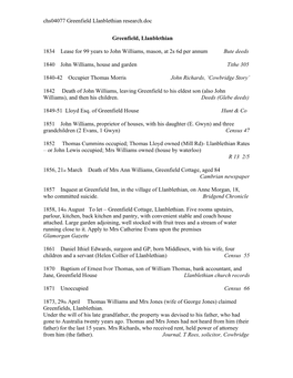 Chs04077 Greenfield Llanblethian Research.Doc Greenfield, Llanblethian 1834 Lease for 99 Years to John Williams, Mason, at 2S