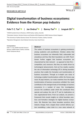 Digital Transformation of Business Ecosystems: Evidence from the Korean Pop Industry