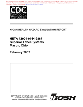 HHE Report No. HETA-2001-0144-2867, Superior