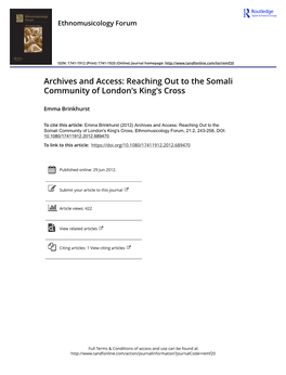 Archives and Access: Reaching out to the Somali Community of London's King's Cross