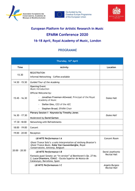 EPARM Conference 2020 16-18 April, Royal Academy of Music, London
