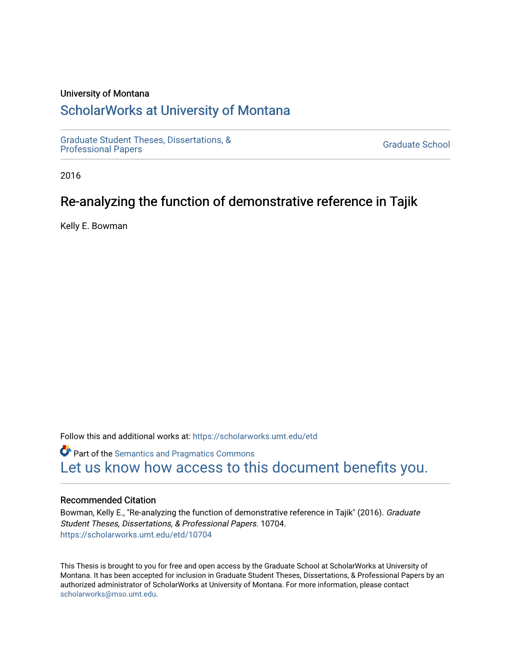 Re-Analyzing the Function of Demonstrative Reference in Tajik