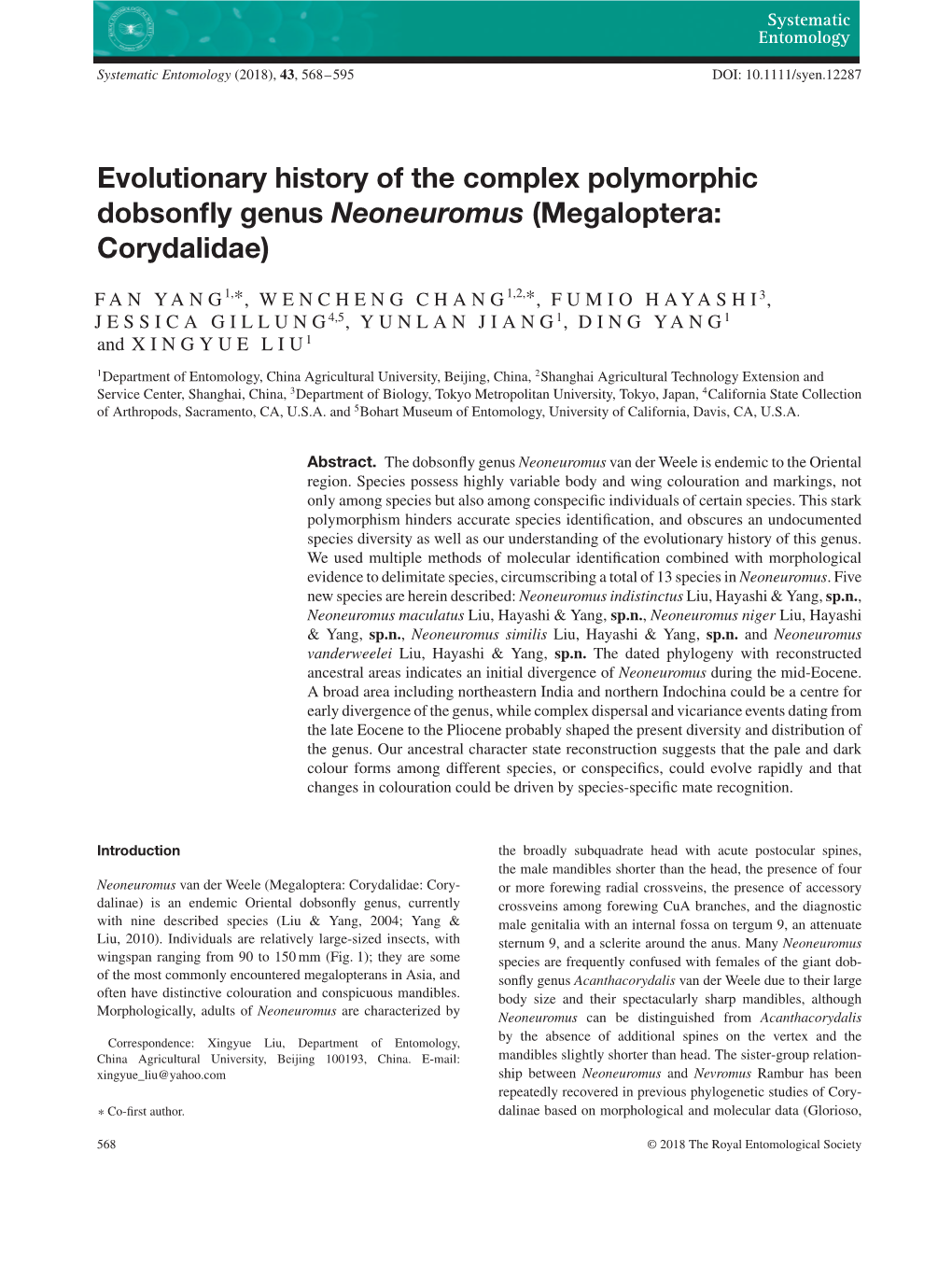 Evolutionary History of the Complex Polymorphic Dobsonfly Genus