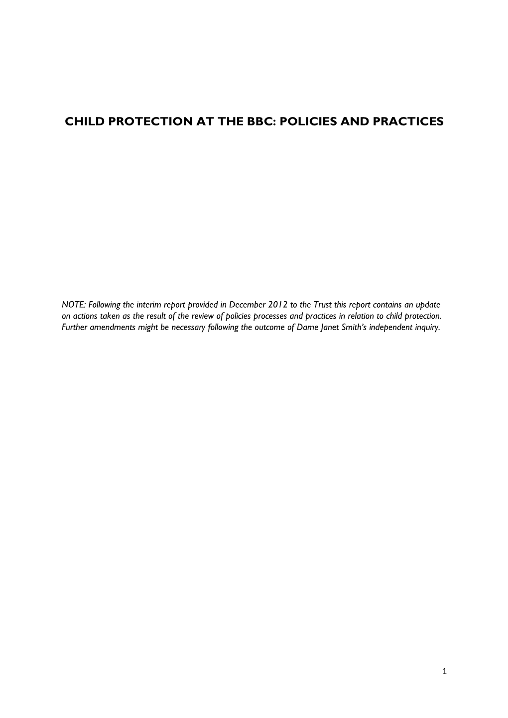 Child Protection at the Bbc: Policies and Practices