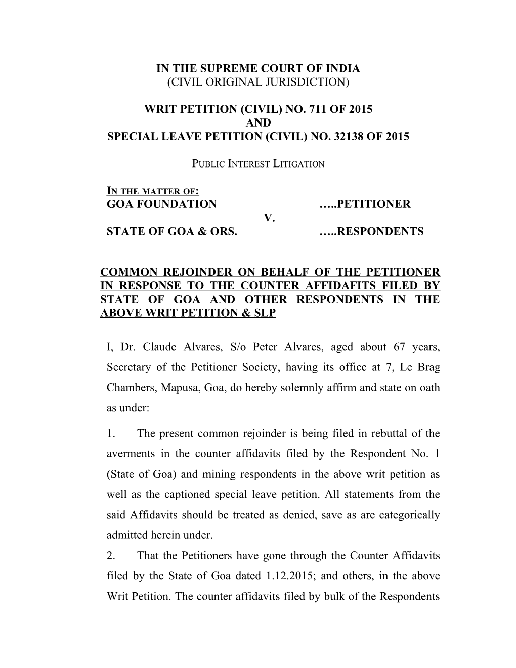 Rejoinder on Behalf of the Petitioners