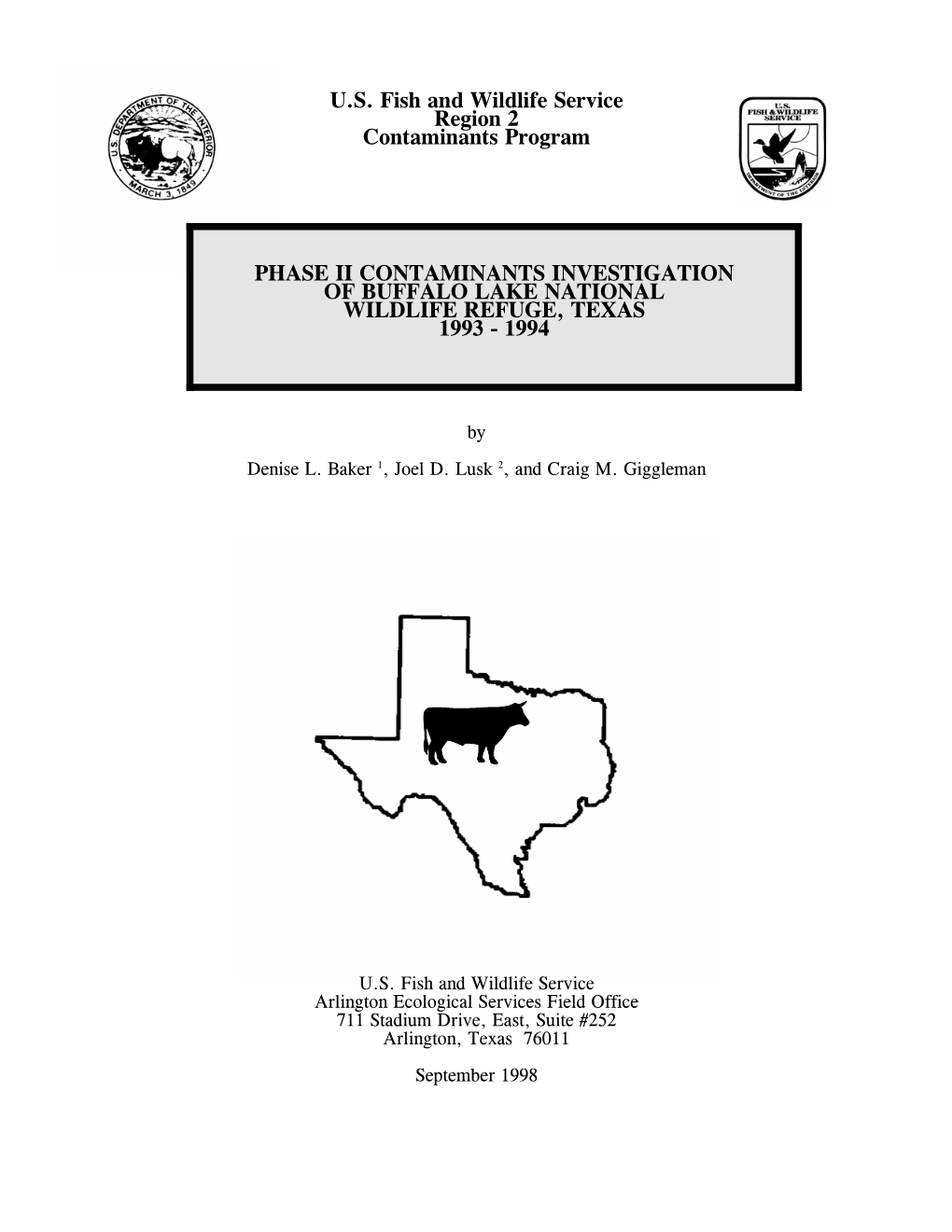 Phase II Contaminants Investigation of Buffalo Lake National Wildlife Refuge, Texas 1993-1994