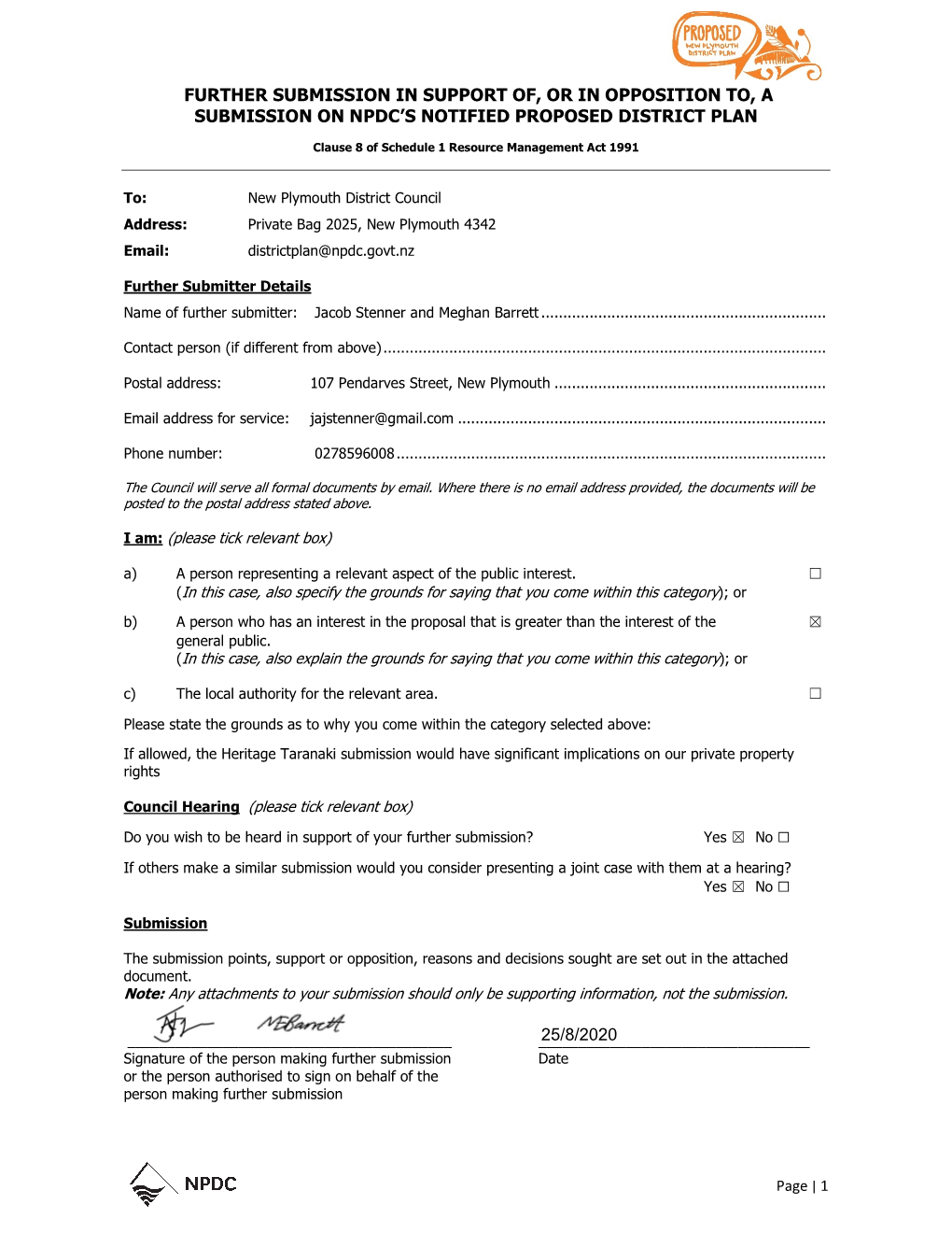 Further Submission in Support Of, Or in Opposition To, a Submission on Npdc’S Notified Proposed District Plan