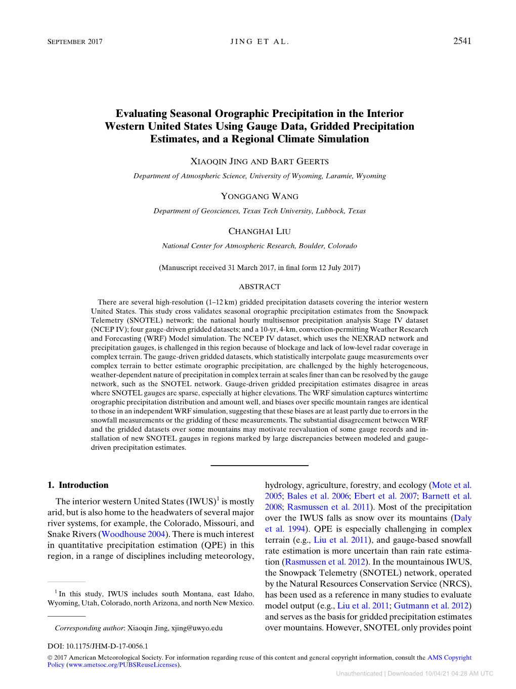 Evaluating Seasonal Orographic Precipitation in the Interior Western