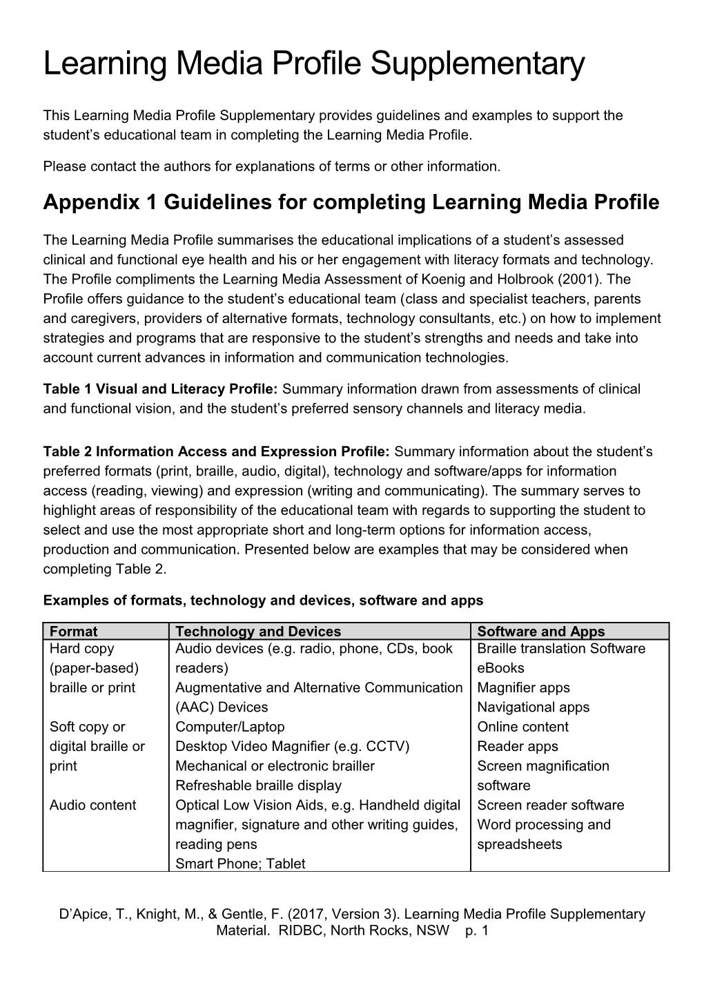 Appendix 1 Guidelines for Completing Learning Media Profile