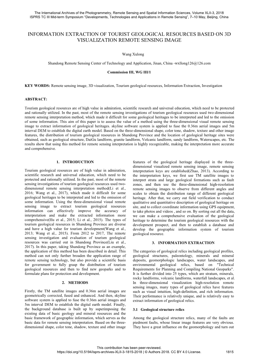 Information Extraction of Tourist Geological Resources Based on 3D Visualization Remote Sensing Image