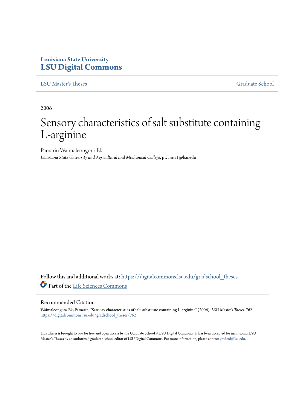 Sensory Characteristics of Salt Substitute Containing L-Arginine