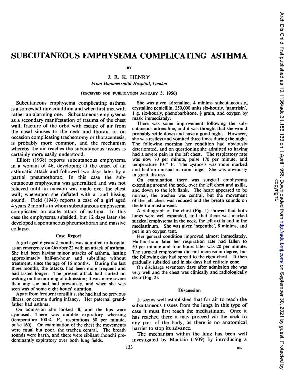 Subcutaneous Emphysema Complicating Asthma