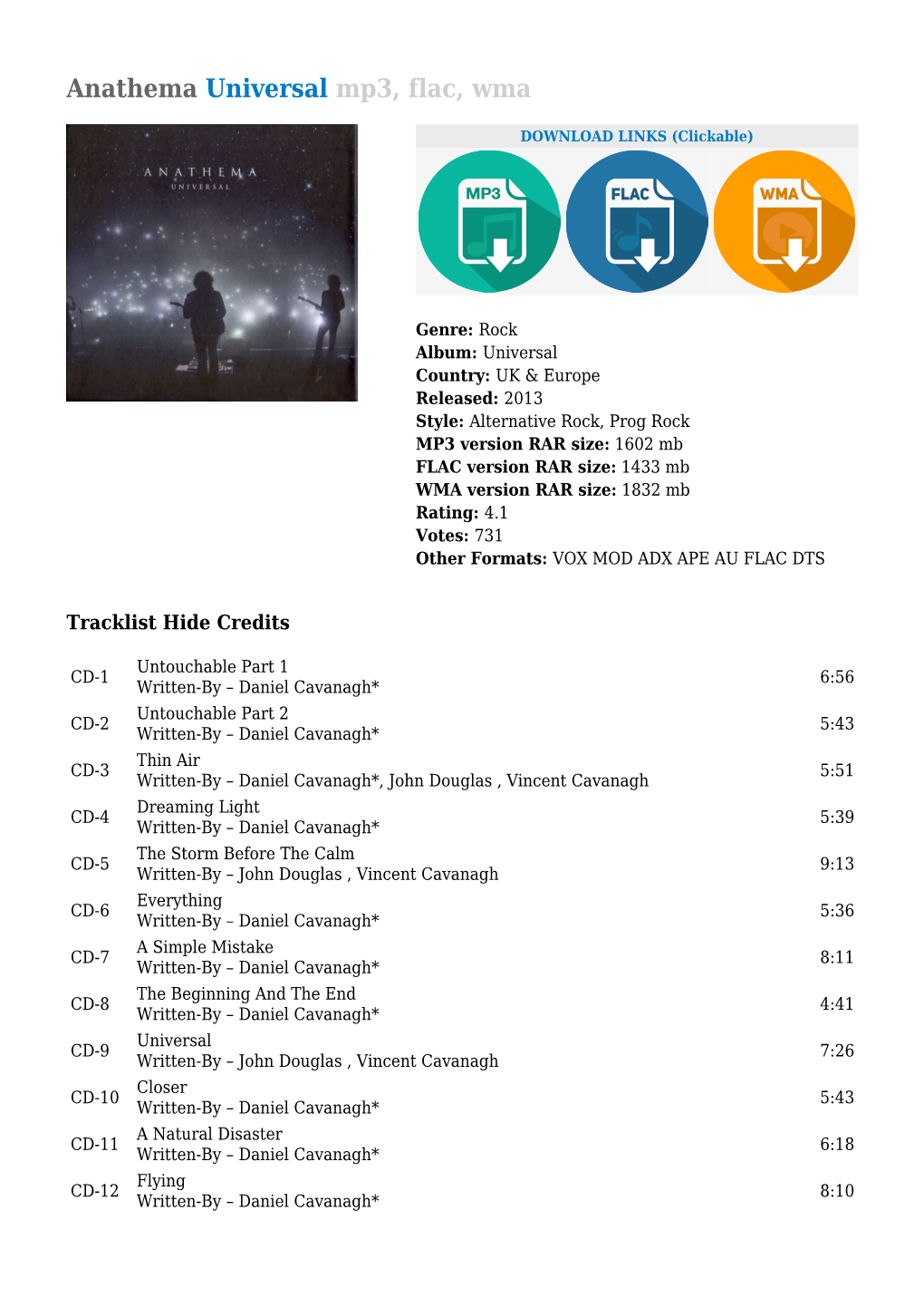 Anathema Universal Mp3, Flac, Wma