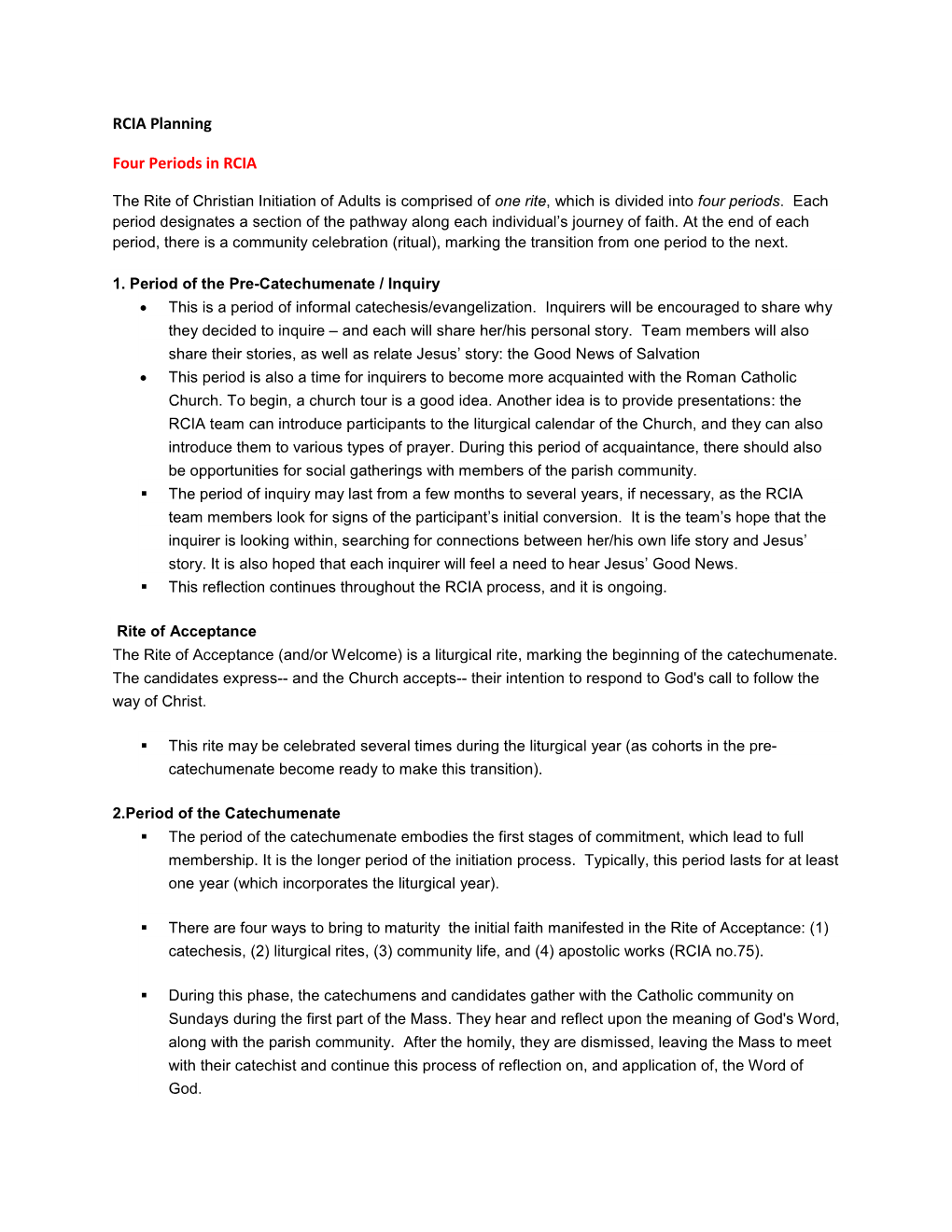 Four Periods of RCIA