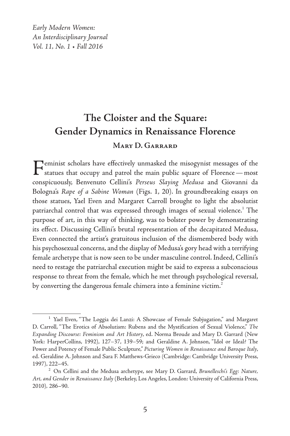 Gender Dynamics in Renaissance Florence Mary D