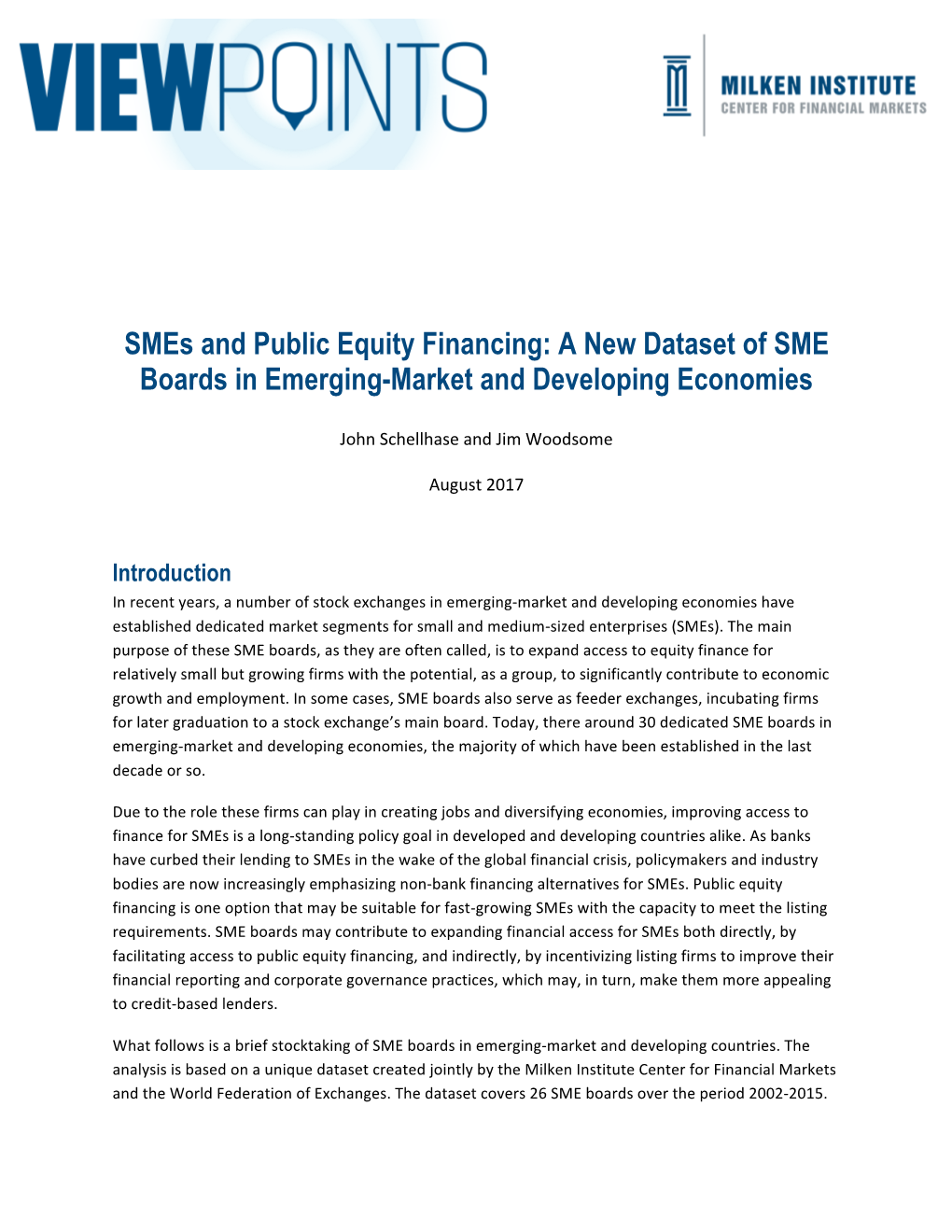 Smes and Public Equity Financing: a New Dataset of SME Boards in Emerging-Market and Developing Economies