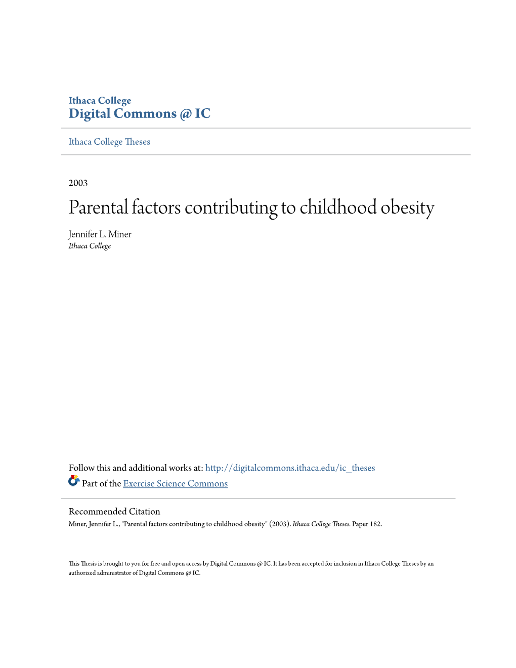 Parental Factors Contributing to Childhood Obesity Jennifer L