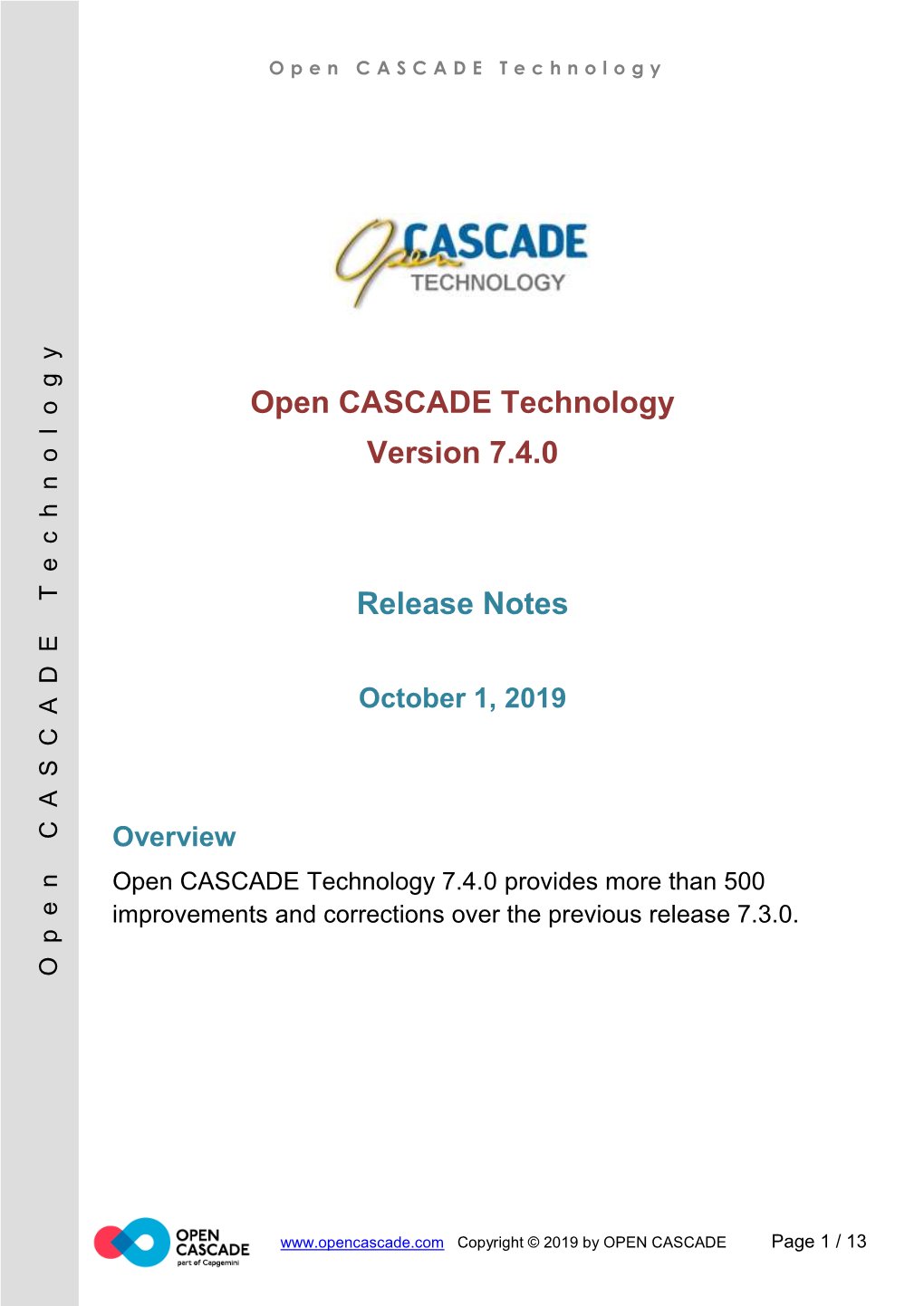 Open CASCADE Technology Version 7.4.0 Release Notes