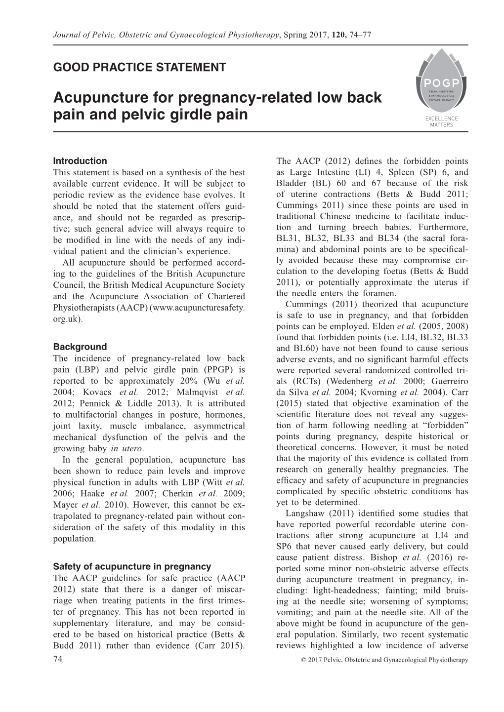 Acupuncture for Pregnancy-­Related Low Back Pain and Pelvic Girdle Pain