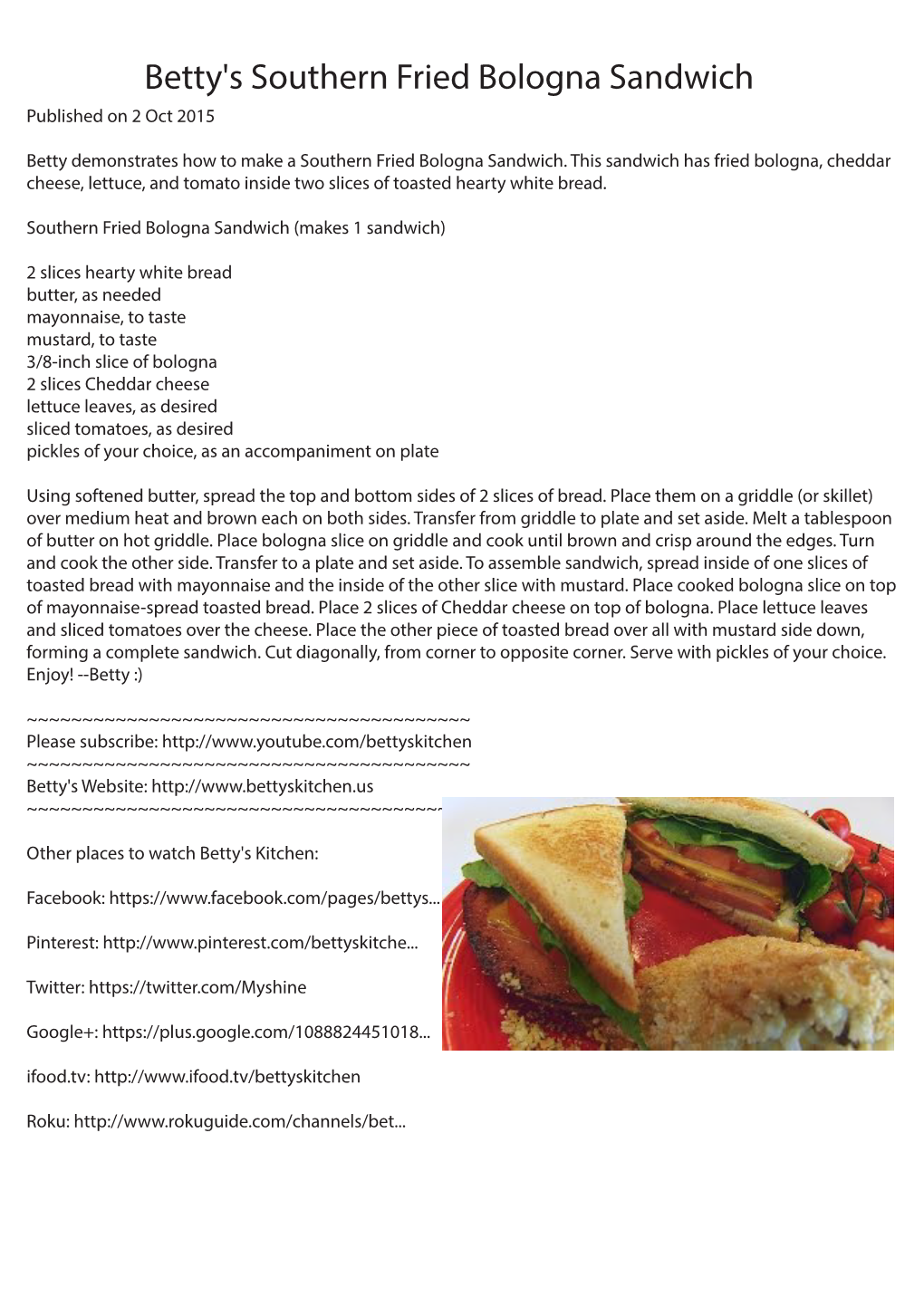 Betty's Southern Fried Bologna Sandwich Published on 2 Oct 2015