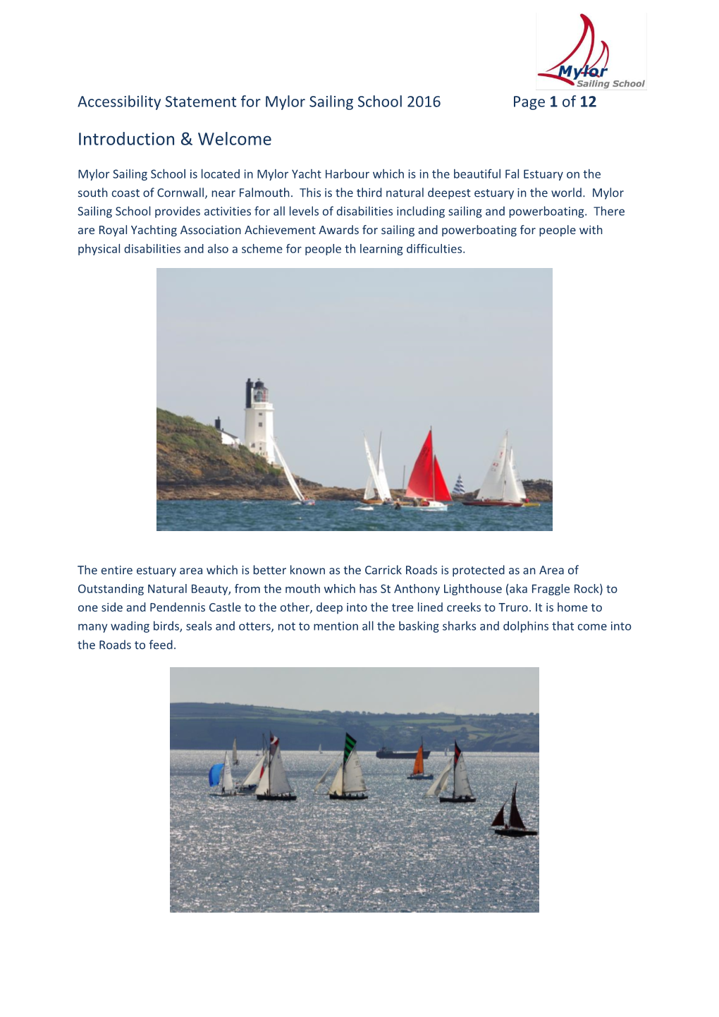 Accessibility Statement for Mylor Sailing School 2016 Page 1 of 12