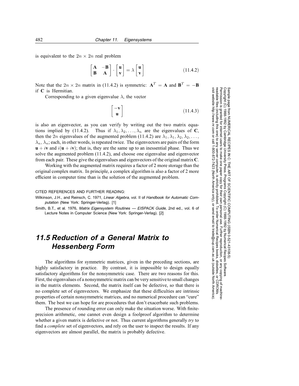 11.5 Reduction of a General Matrix to Hessenberg Form