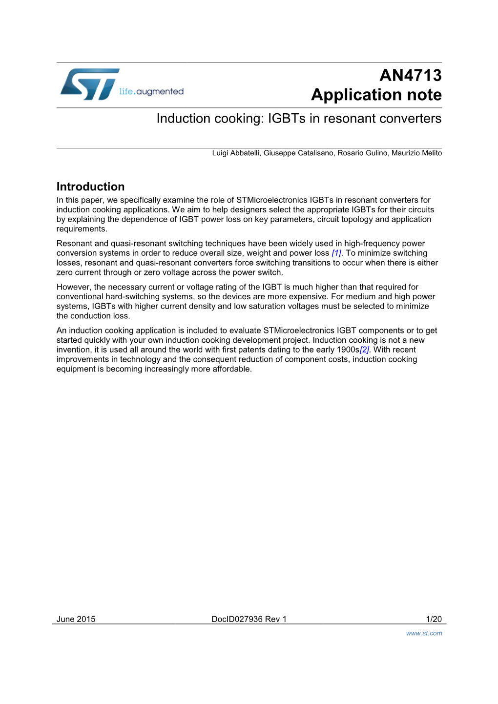 Induction Cooking – Igbts in Resonant Converters