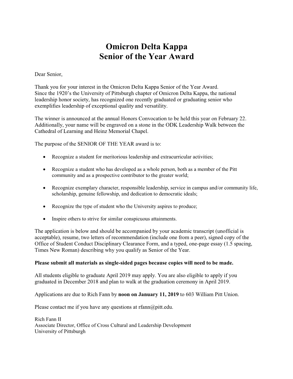 Omicron Delta Kappa Senior of the Year Award