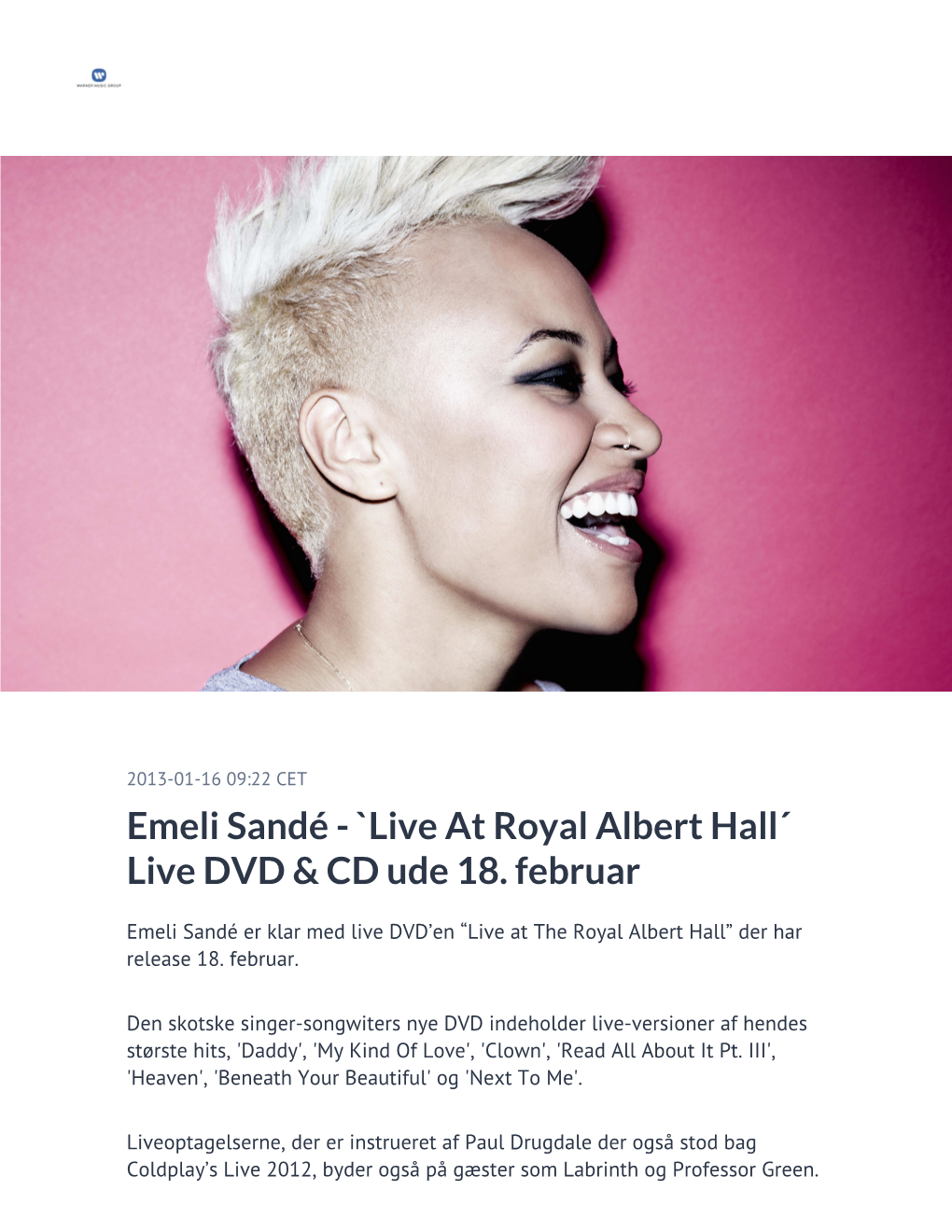 Emeli Sandé - `Live at Royal Albert Hall´ Live DVD & CD Ude 18