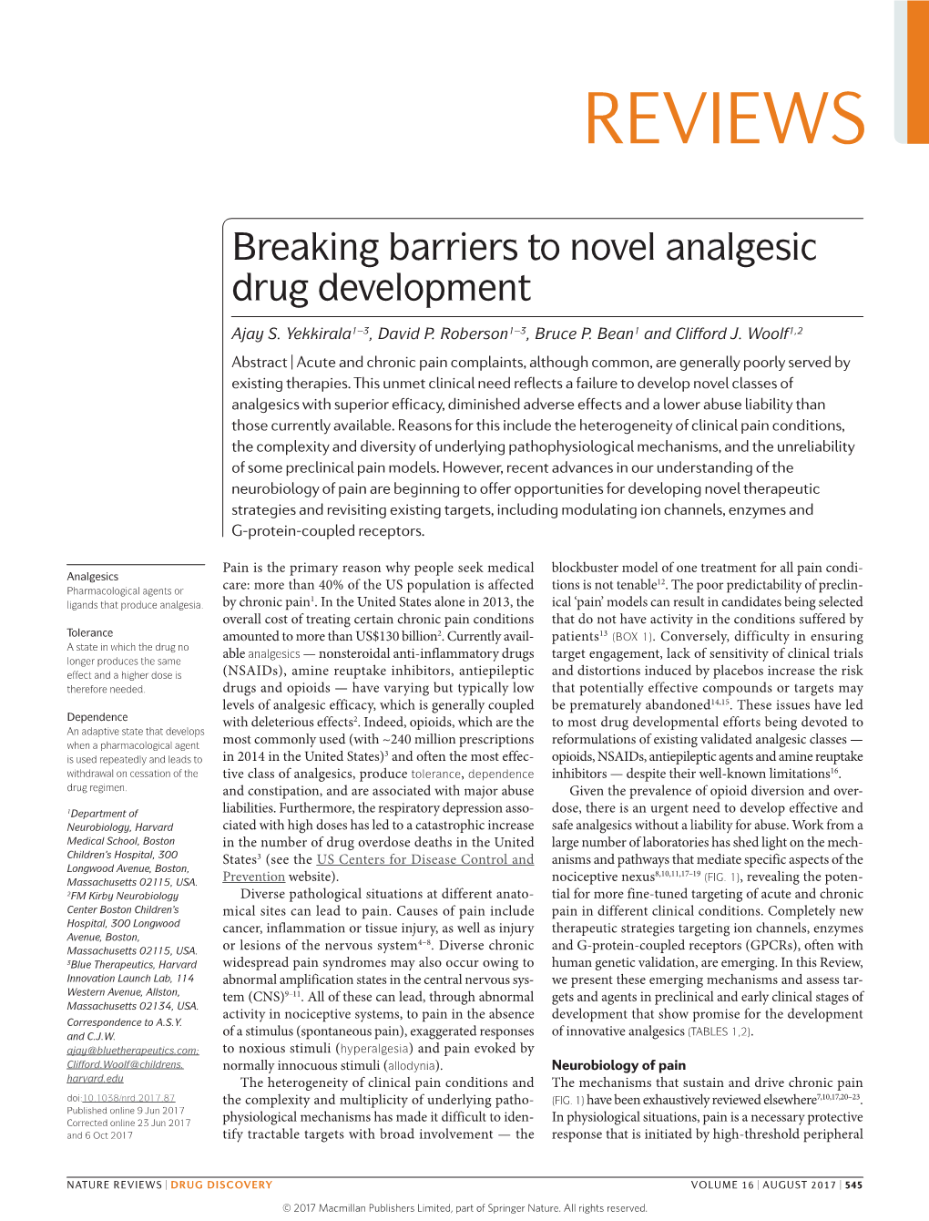 Breaking Barriers to Novel Analgesic Drug Development