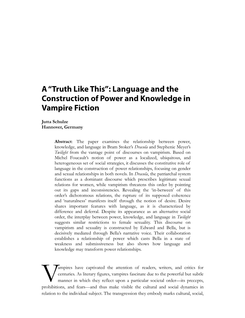 Language and the Construction of Power and Knowledge in Vampire Fiction