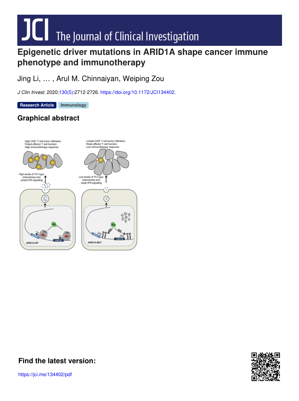 Epigenetic Driver Mutations in ARID1A Shape Cancer Immune Phenotype and Immunotherapy