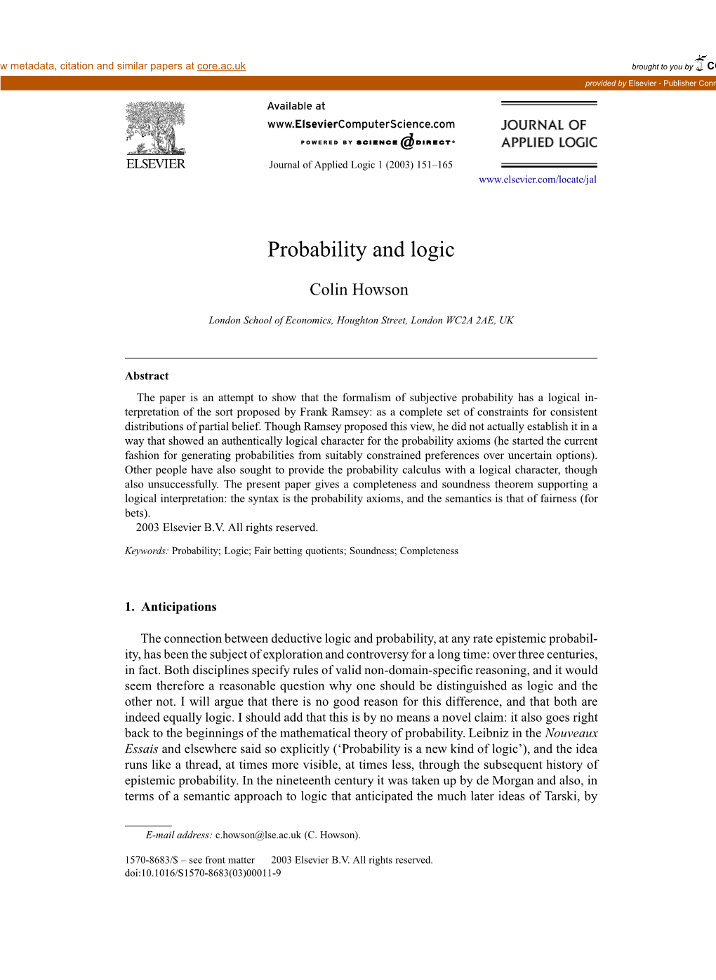 Probability and Logic