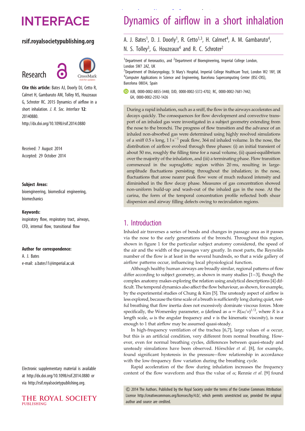 Dynamics of Airflow in a Short Inhalation Rsif.Royalsocietypublishing.Org A