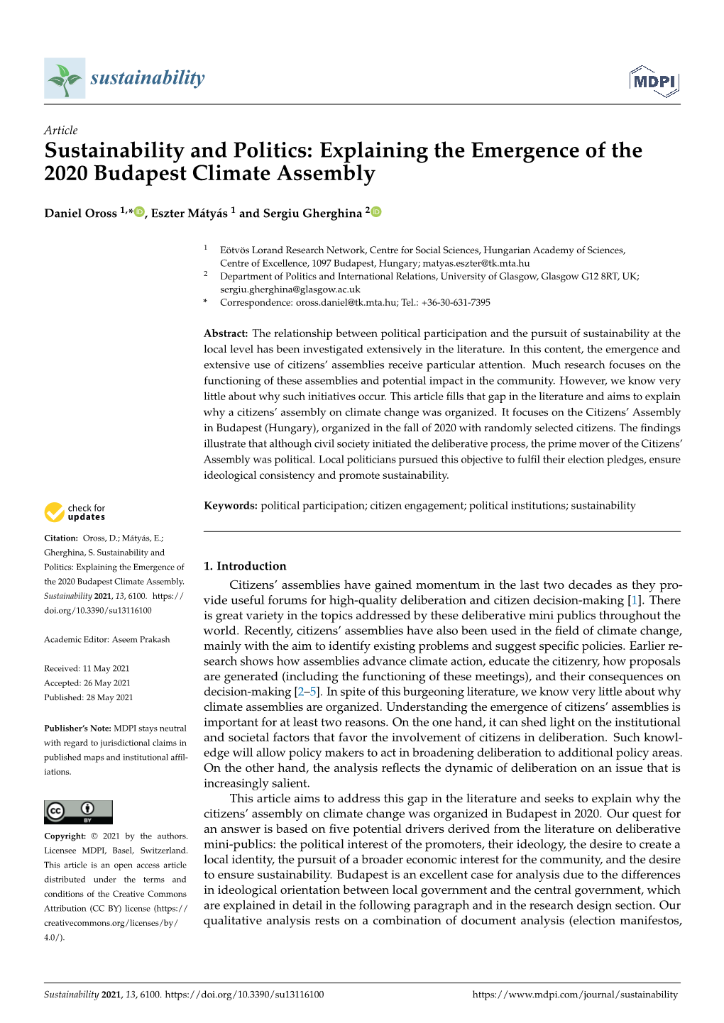 Explaining the Emergence of the 2020 Budapest Climate Assembly