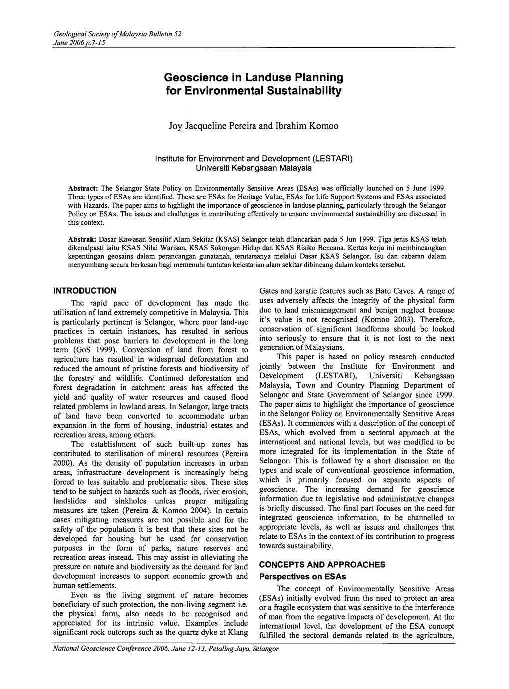 Geoscience in Landuse Planning for Environmental Sustainability