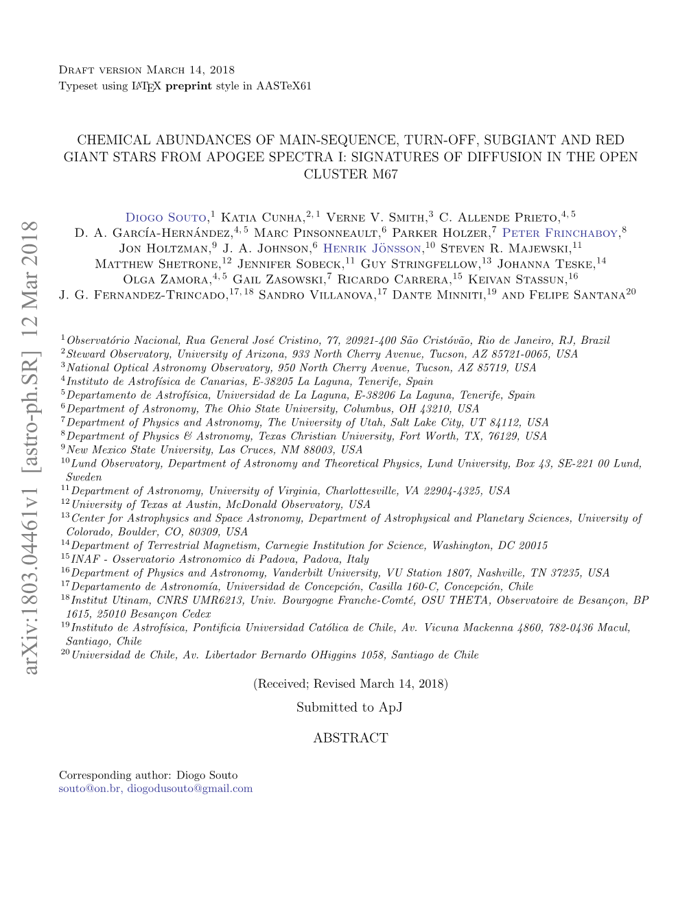 Arxiv:1803.04461V1 [Astro-Ph.SR] 12 Mar 2018 (Received; Revised March 14, 2018) Submitted to Apj