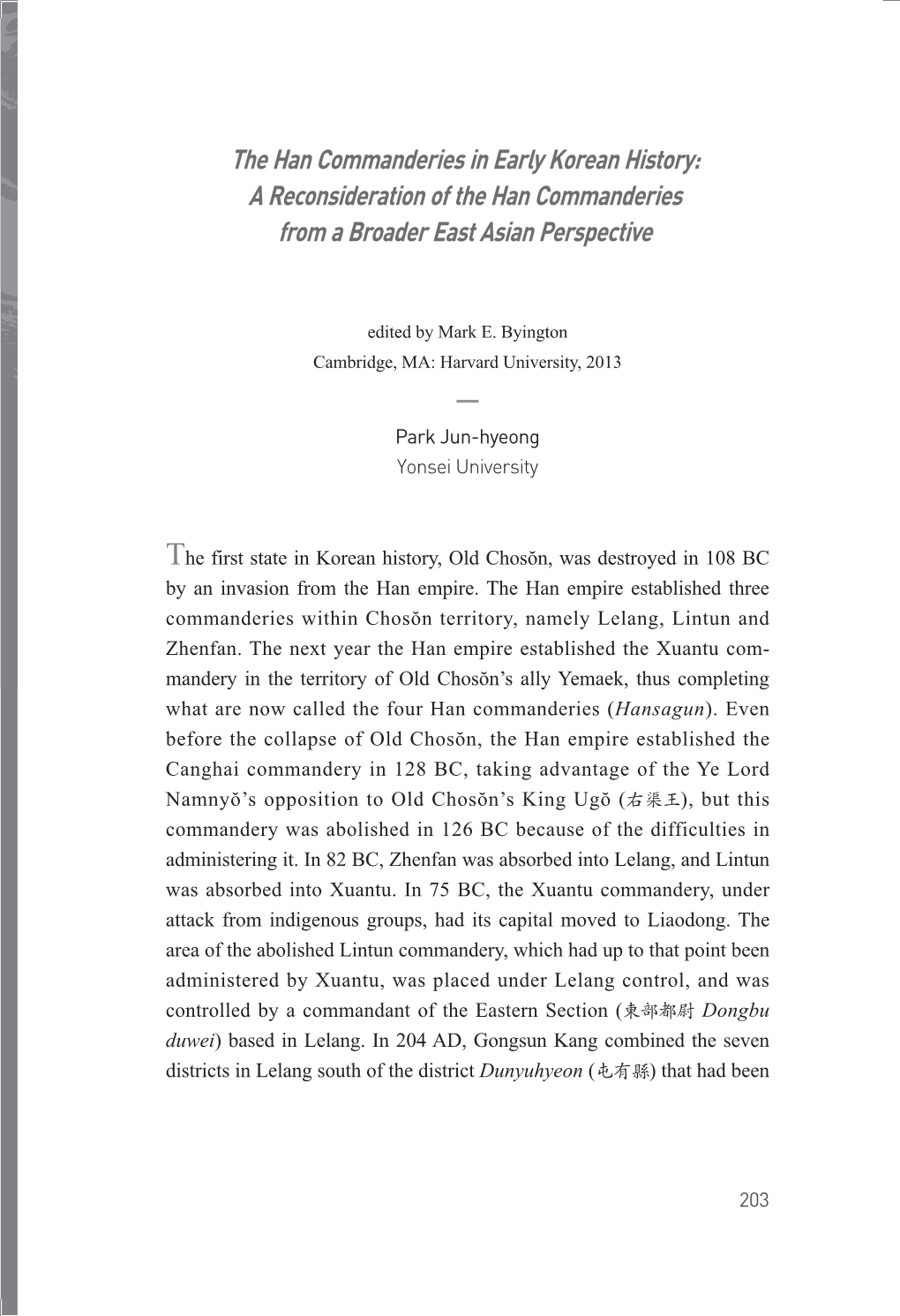 The Han Commanderies in Early Korean History: a Reconsideration of the Han Commanderies from a Broader East Asian Perspective