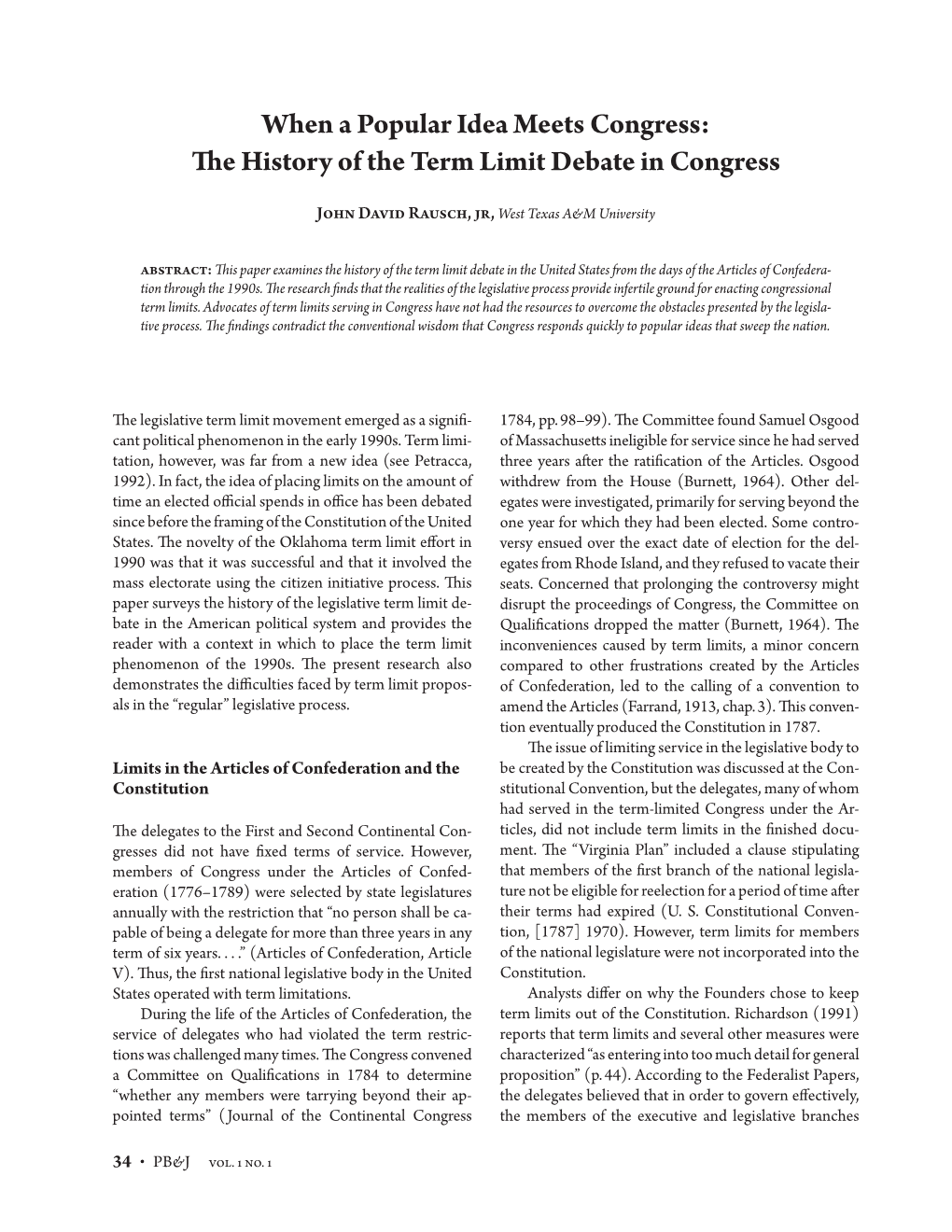 The History of the Term Limit Debate in Congress