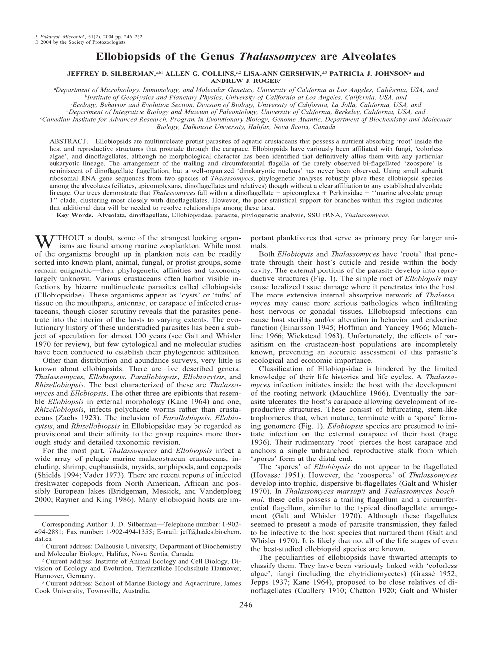 Ellobiopsids of the Genus Thalassomyces Are Alveolates