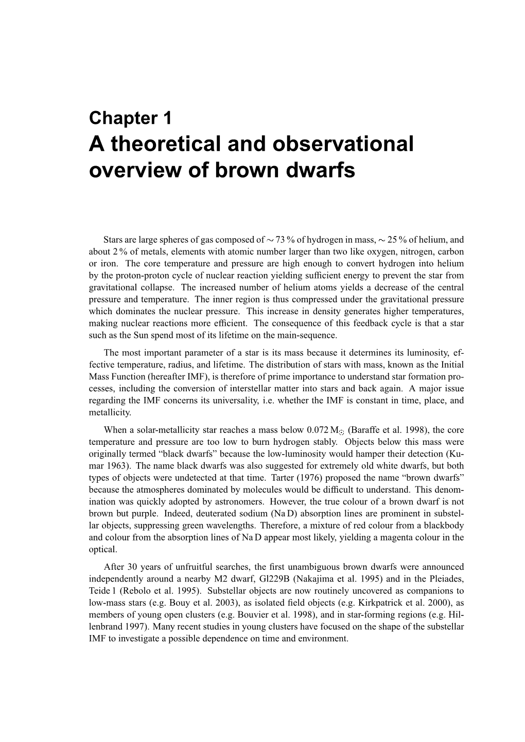 Chapter 1 a Theoretical and Observational Overview of Brown