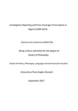 Investigative Reporting and Press Coverage of Corruption in Nigeria (1999-2012)