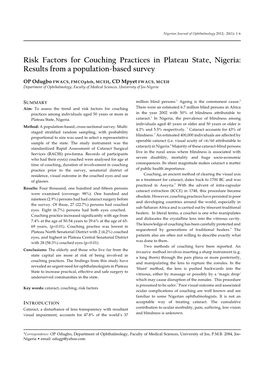 Risk Factors for Couching Practices in Plateau State, Nigeria: Results from a Population-Based Survey