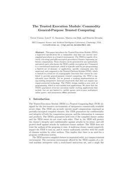 The Trusted Execution Module: Commodity General-Purpose Trusted Computing
