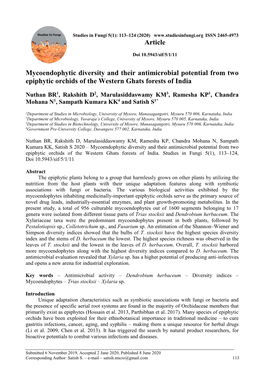 Mycoendophytic Diversity and Their Antimicrobial Potential from Two Epiphytic Orchids of the Western Ghats Forests of India