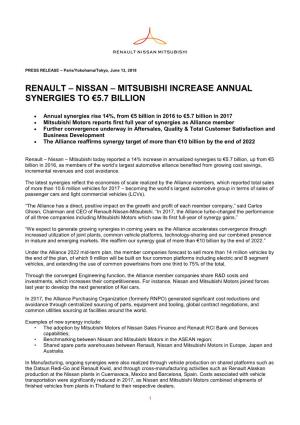 Nissan – Mitsubishi Increase Annual Synergies to €5.7 Billion